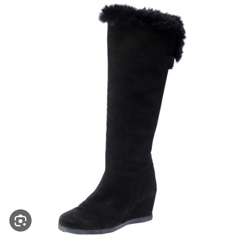 Baldinini black suede fur lined high boots in 38